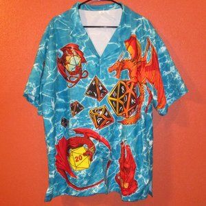 Dungeons Dragons Men X Large Blue Red Yellow Short Sleeve Button Down Shirt